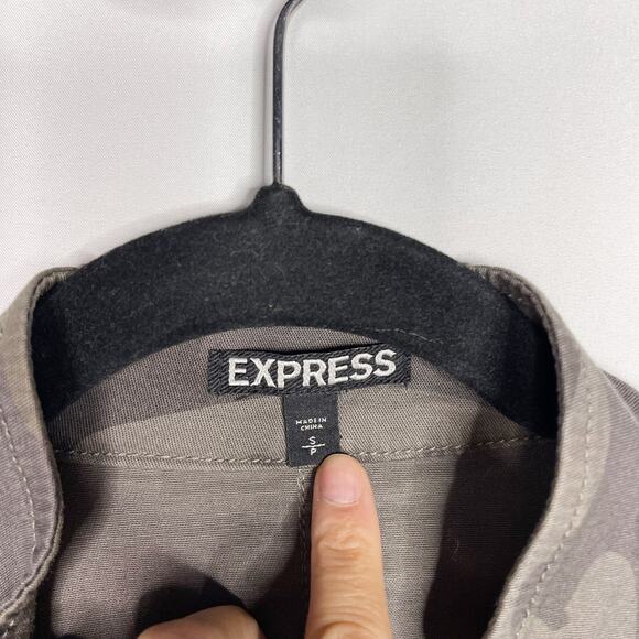 Express Womens Small S Camo Zip Front Jacket Green Cotton Cinch Waist Zip Cuff - Picture 10 of 13